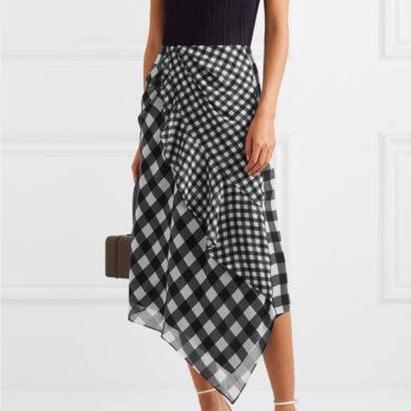 Self-Portrait Dresses & Skirts - Self-Portrait Black and White Asymmetrical Gingham Wrap Skirt